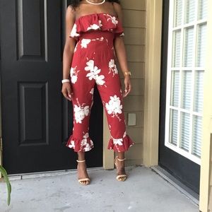 Burgundy Floral Jumpsuit